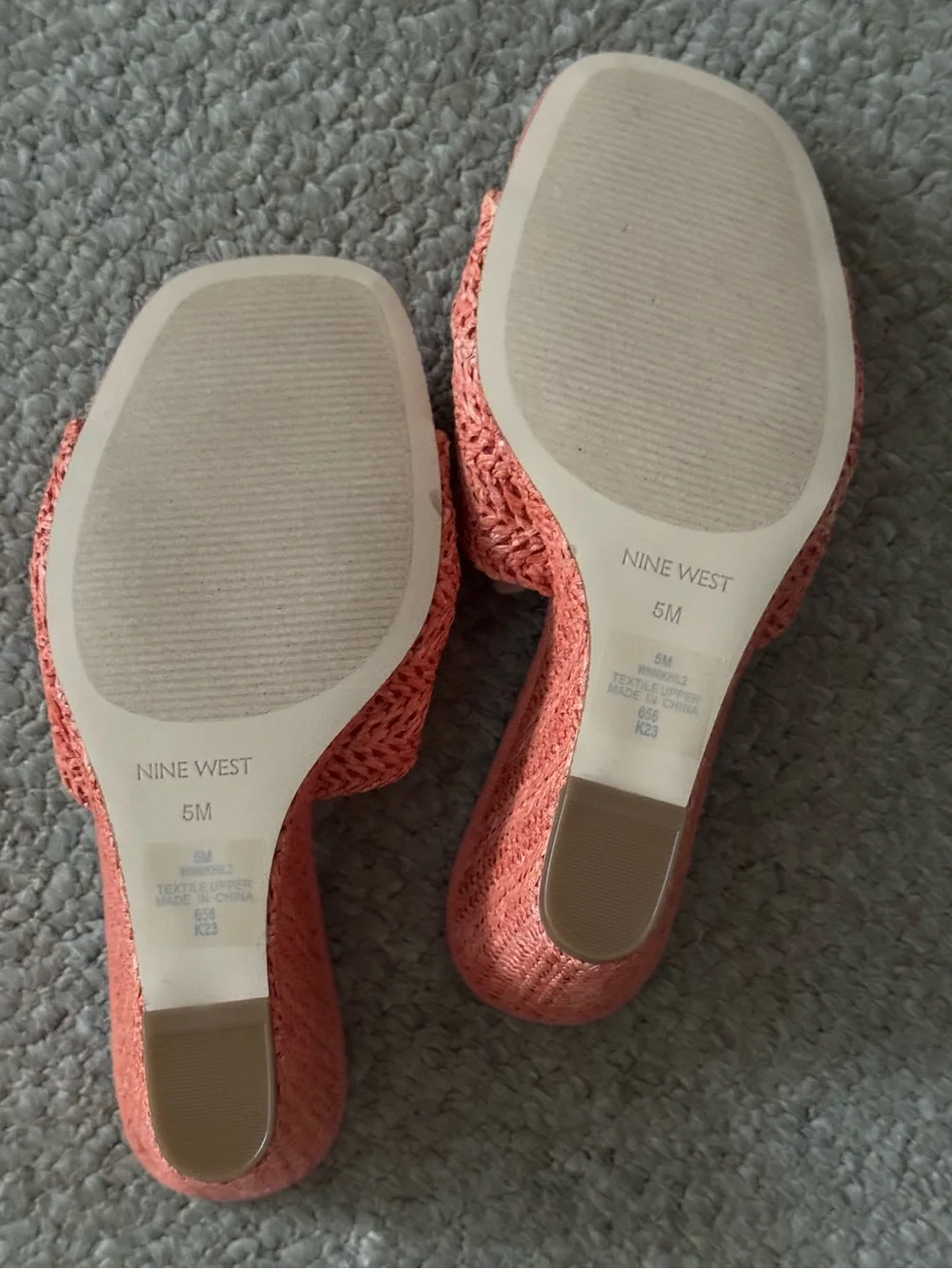 NEW In Box Nine West Nejia Woven Orange Coral Wedge Slide Sandals 5 NY Knicks